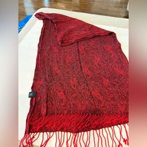Beautiful Soft Red Paisley Scarf with Fringe